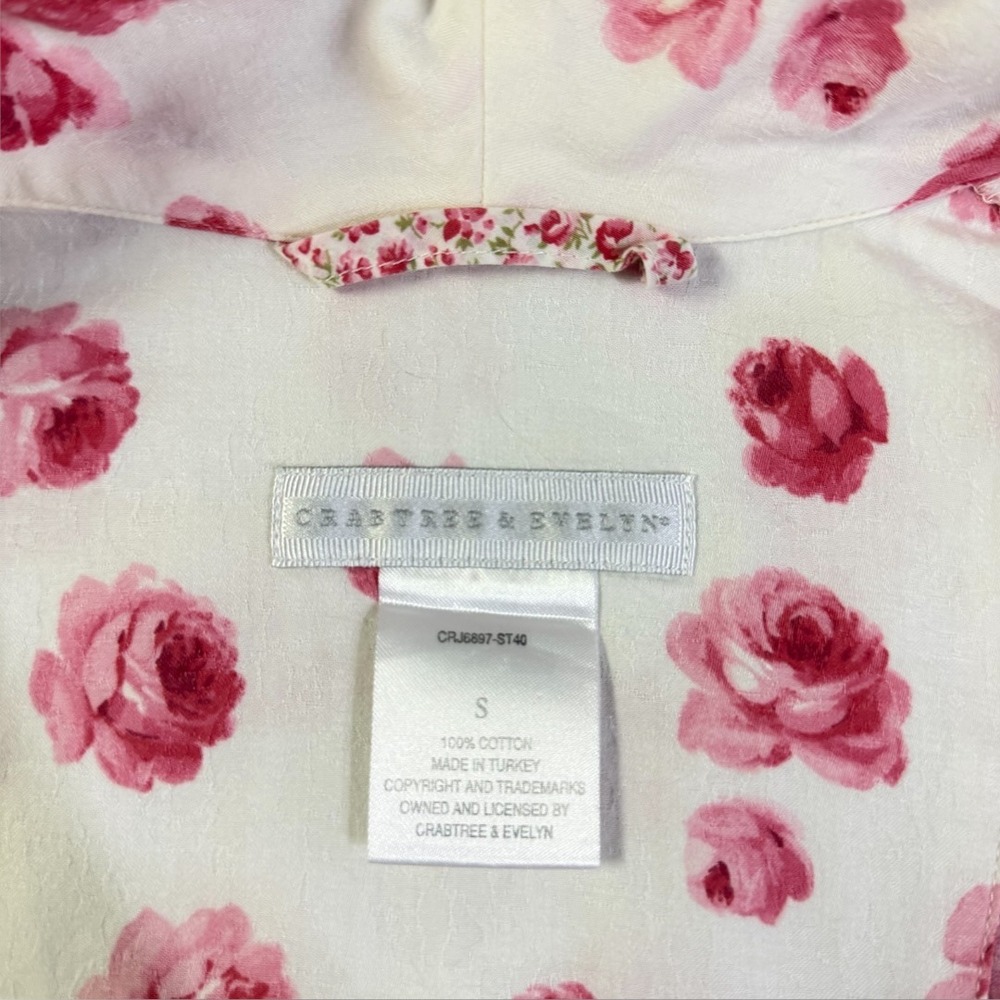 Crabtree & Evelyn Womens Pink Rose Floral Cotton Jacquard Robe Small - Picture 4 of 8
